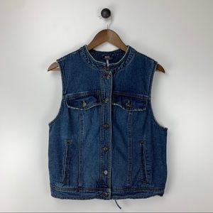 Free People Blue Denim Cotton Lace Up Vest Large